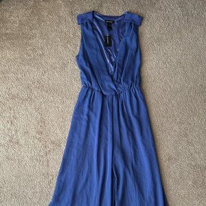 NWT Ashley Stewart Shirt Dress Women's 16 Blue V Neck Sleeveless Belted
